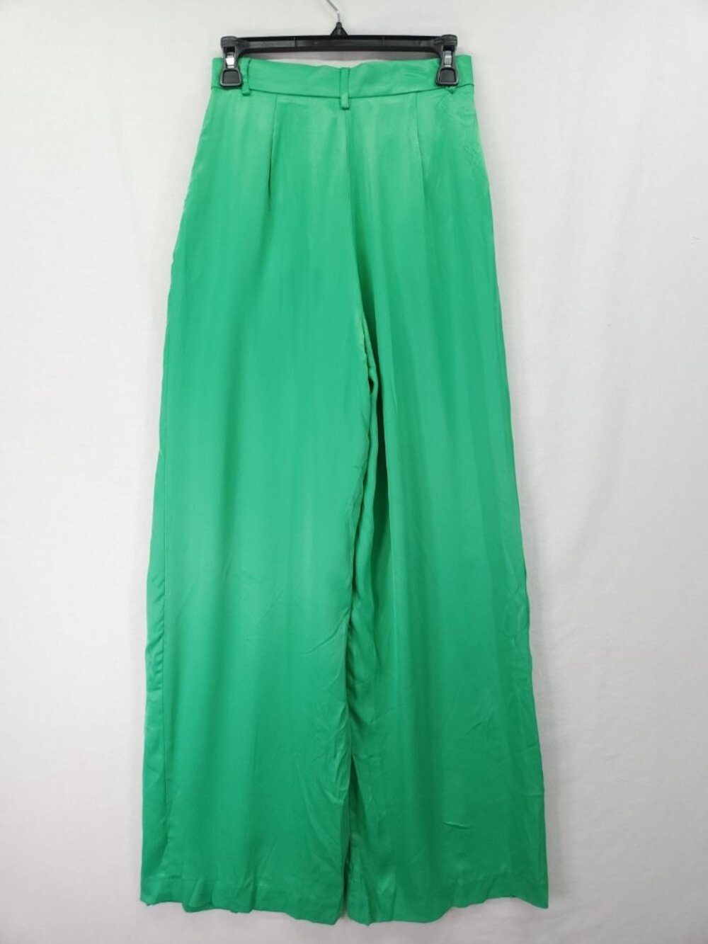 Zara Womens Pants Size XS (26x33) Green Satin Wide Leg Pleated Flowy Palazzo - Picture 2 of 16